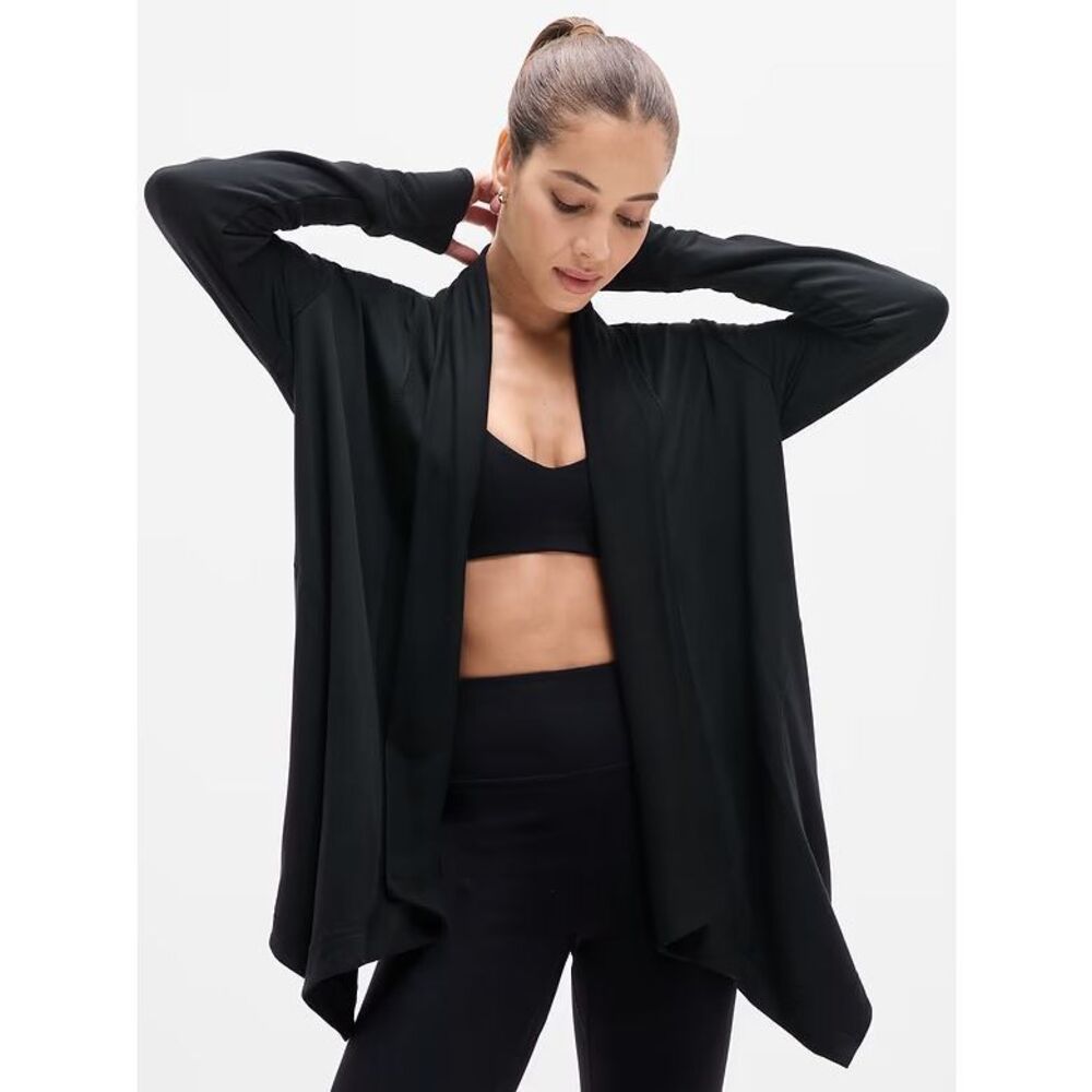Athleta Nirvana Pranayama Restore Wrap yoga Cardigan Open Front black S NEW